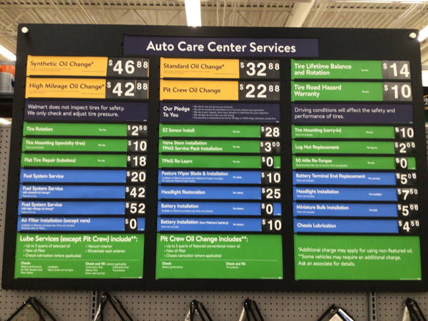 Walmart Oil Change Price List