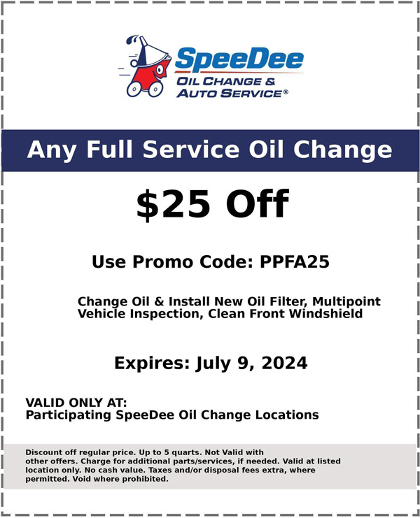 speedee oil change coupon $25 off