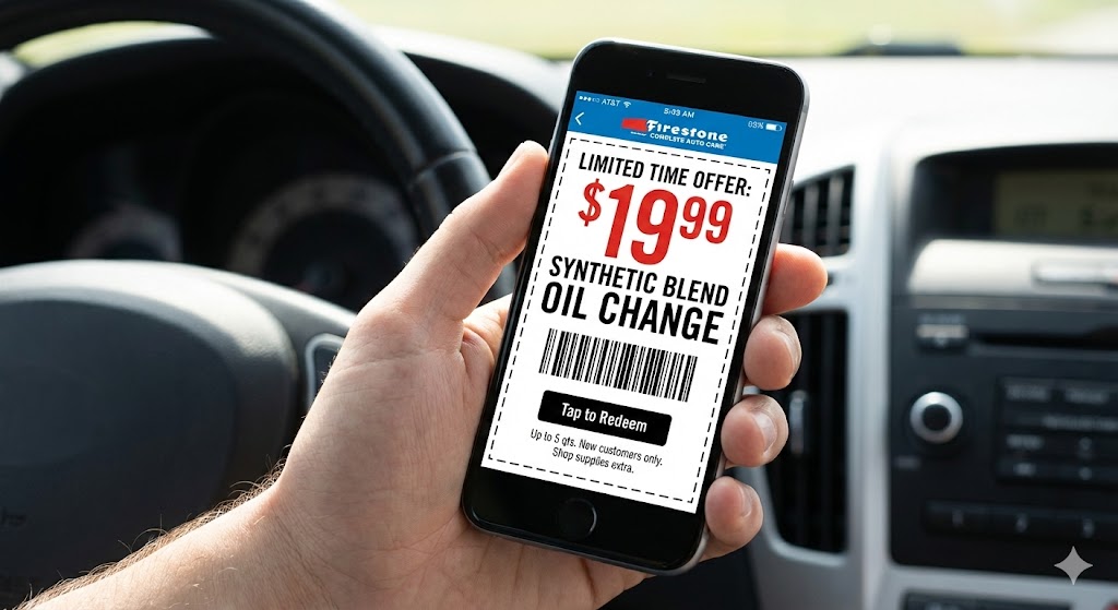 What is the Cheapest Place to Get an Oil Change: A close up of a smartphone screen displaying a digital coupon for a discount oil change.
